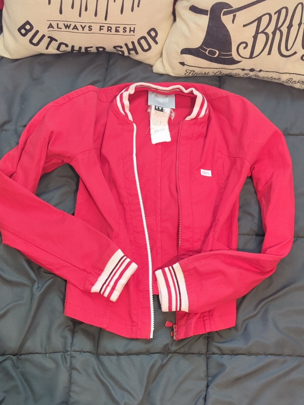 Authentic Versace Red Stripe Bomber Varsity Jacket Size Small CUTE!